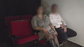 Threesome with a swinger couple in a cinema