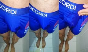 Desperate golden shower solo twink gets soaked in his wet panties