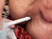 Skinny horny twig shoves a fluffy object deep up his ass