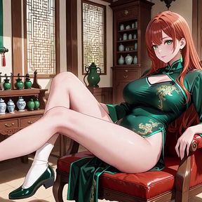 Red Hair &amp; Emerald Qipao! Lazy Seduction in the Eastern Courtyard