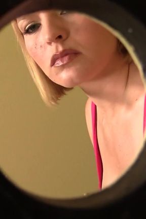 Krissy Lynn surprises by huge cock from gloryhole and sucks it deep