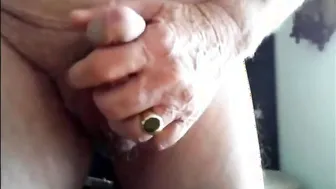 Mature daddy strokes his small cock in amateur solo session