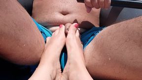 Footjob in a Rubber Boat