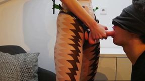 Mistress Mary Cherry pegs her submissive while he orally pleasures her