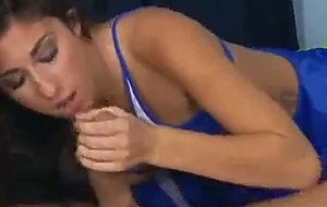 Brunette teen sucking on cock