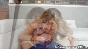 Blonde MILF Casca Akashova enjoys messy blowjob during film night