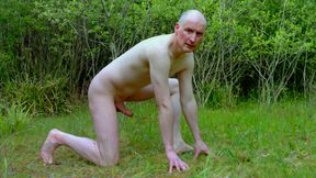 Outside naked uncut cock erect on hands and knees masturbates, thrusts and show his hard dick Jonathan performs for you