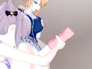 Keqing uses a onahole on futanari Jean.