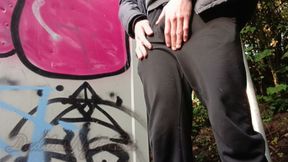 Hairy Sissy in Nylons - Jerking Off in the Nature