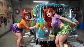 AI-generated Scooby-doo Porn: Sexy Busty Phat-assed Babes - Velma & Daphne - Wash Their Car Naked