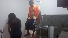 The Electrician Has a Beautiful Face, Athletic Body and a Big Penis. I Fucked Him While He Was Working