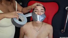 Pregnant &amp; Helpless: Karolaine Overstimulated with Magic Wand in Bondage