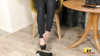 Milf heels let loose after work creampie and pussy play