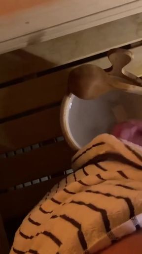 Powerful moment from &quot;Risky cumshot in the sauna bucket&quot;