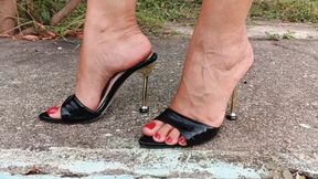 Roxan walking in high heels shows off her pronounced arches with every step she takes (3)