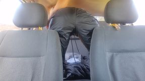 masturbate thru nylon wind pants in the car