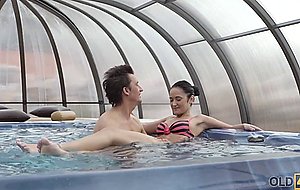 Old4k. sex of brunette and old dad finishes with facial cumshot