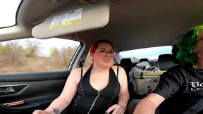 MtF Asian American redhead shemale cum slut ImpregnableLexa gives her Daddy Dominant road head before inserting electric shock anal plug