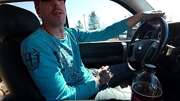 Jerking his dick while driving to work