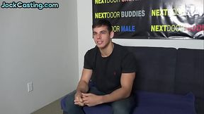 Solo handsome stud with tattoo wanks cock on casting