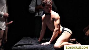 Putting on a gangbang show on this velvet platform