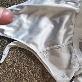 Cum on her satin lingerie