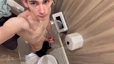 Naked student wank in public WC