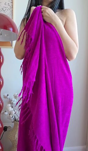 Purple fringed shawl