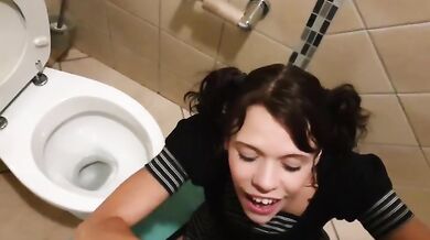 Cute girl taking daddy for a piss