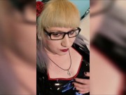 Blonde Geek Girl in Latex Dress