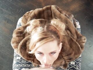 Chick In Furry Coat Sucks Your Weenie and Takes a Biggest Facial