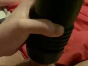 Using my flashlight to wank off with and big moaning and cumshot