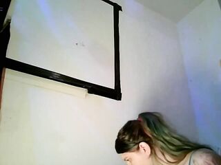SFW Time lapse movie scene painting my web camera wall in bra & Booty shorts acrylic silicone pour paint pt.1