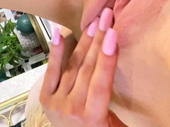 Busty blonde babe goes crazy jerking