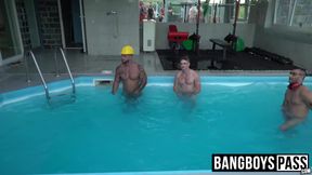 Huge cock rock hard hunks group bareback fun by the pool