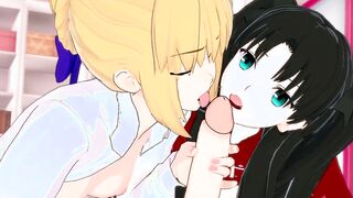 3Some with Rin Tohsaka and Saber Fate [Hentai 3D]