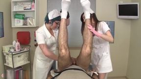 Gloved nurses diaper change