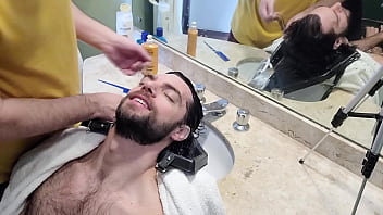 Henry Kavill being shampooed - shampoo fetish scene