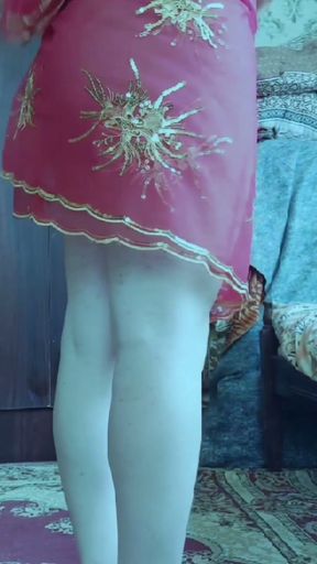 Red Belly Dancer Skirt Hot White Femboy Transgender Shemsle Crossdresser Sissy Cute Boy to Girl   Clip 2