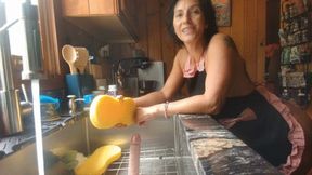 giving you a soapy sponge and foot job