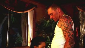Sexy hotties fucked by tattooed dude