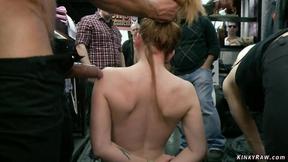 ”Blonde Double penetration fucked in public sex shop”