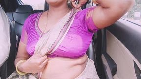 indian aunty car sex with son in law long drive for fucking. telugu dirty talks.