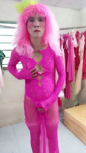 Oanh Le transgender wearing a sexy dress to take a selfie