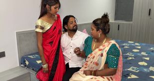 Stepsister and Stepmom Satisfy Bearded Indian Guy