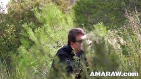 Lesbians Fayna Vergara and Wood Get Caught Playing with Their Pussies in the Forest