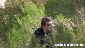 Lesbians Fayna Vergara and Wood Get Caught Playing with Their Pussies in the Forest