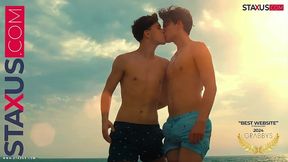 ‍ :: Twink :: Surfer friends, can't contain their passion on the beach