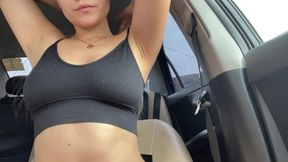 Mommy in the Car Sucks, Bites and Licks Her Juicy Nipples!