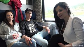 Steamy foursome in public train